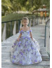 Off Shoulder Lavender Printed Organza 3D Floral Flower Girl Dress